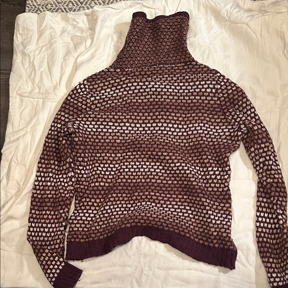 Villager Maroon and Cream Cowl Neck Sweater